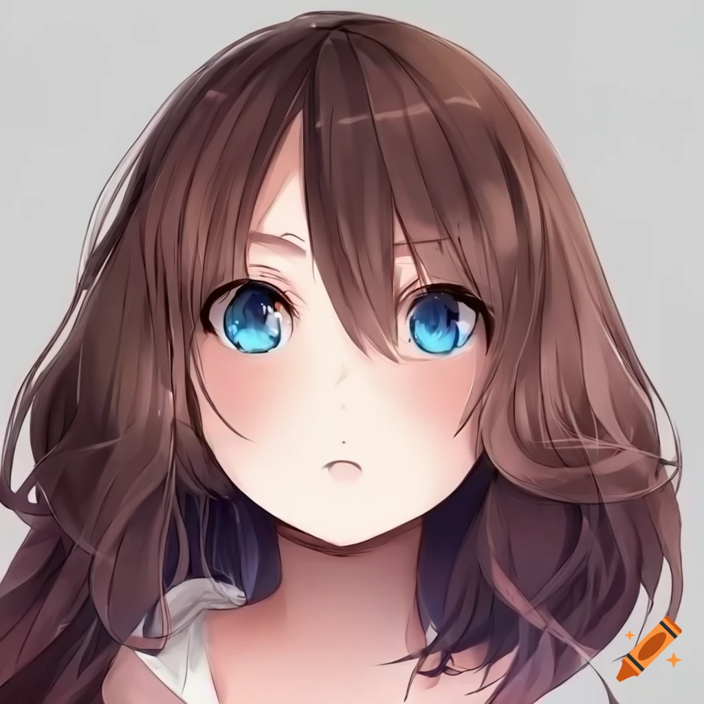 Anime-style girl with dark-brown hair and blue eyes
