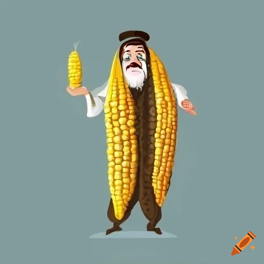 Man in orthodox jewish attire enjoying corn on the cob on Craiyon