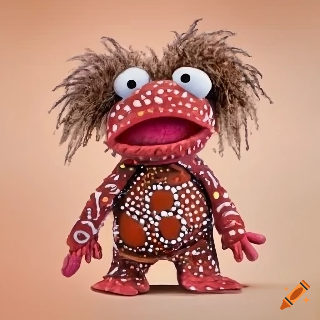 Fraggle Rock muppets in Australian Aboriginal art style
