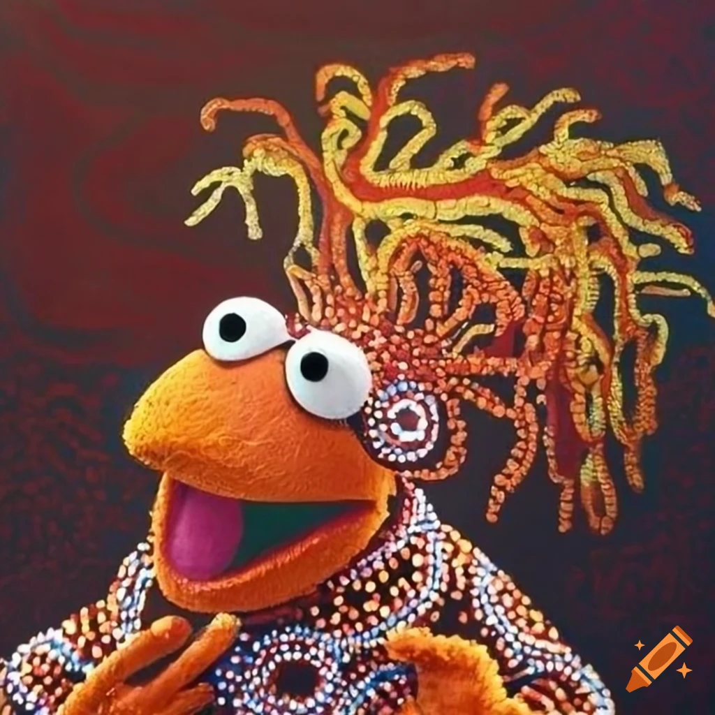 Fraggle Rock muppets in Australian Aboriginal art style