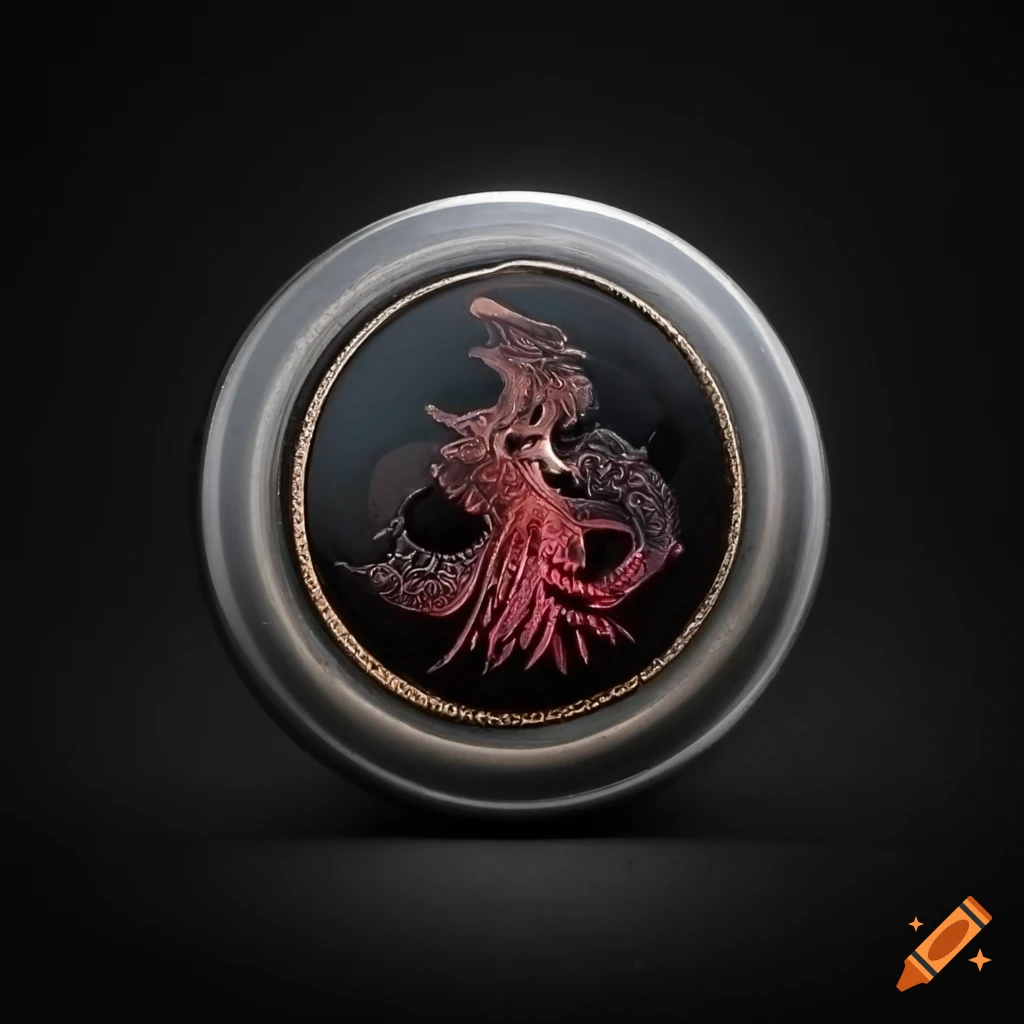 Black onyx medallion with engraved phoenix and inlaid ruby