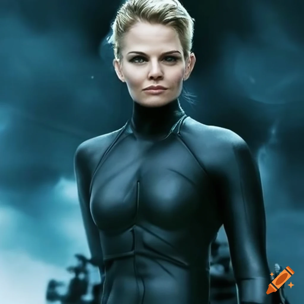 Jennifer morrison with short hair in a tactical bodysuit on Craiyon