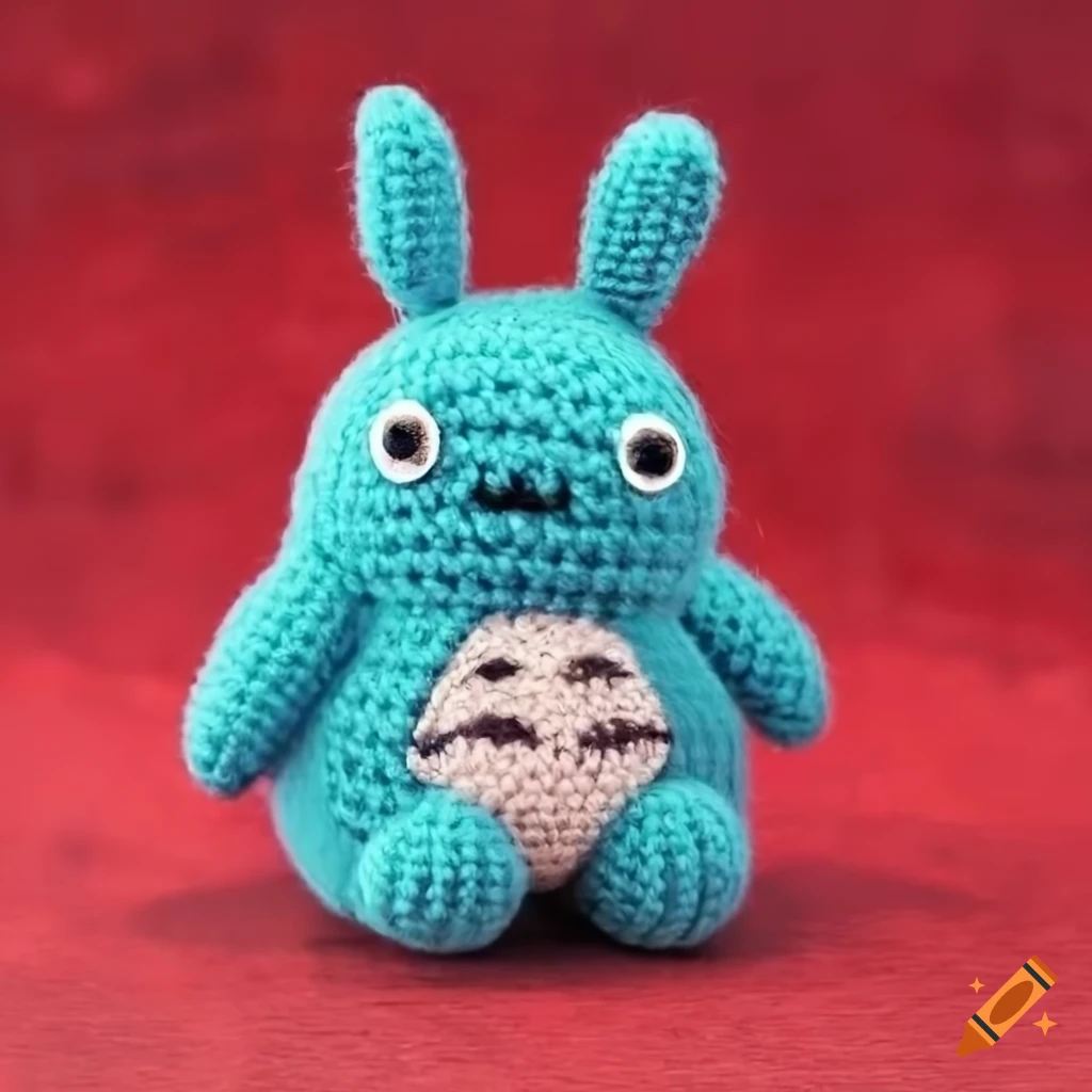 Totoro vintage amigurumi crochet plush toy on concrete background