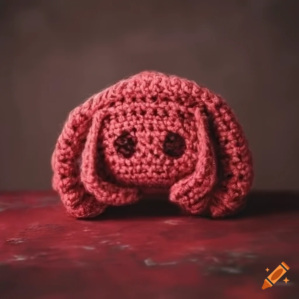 Amigurumi lemon bell fill box on a red concrete background