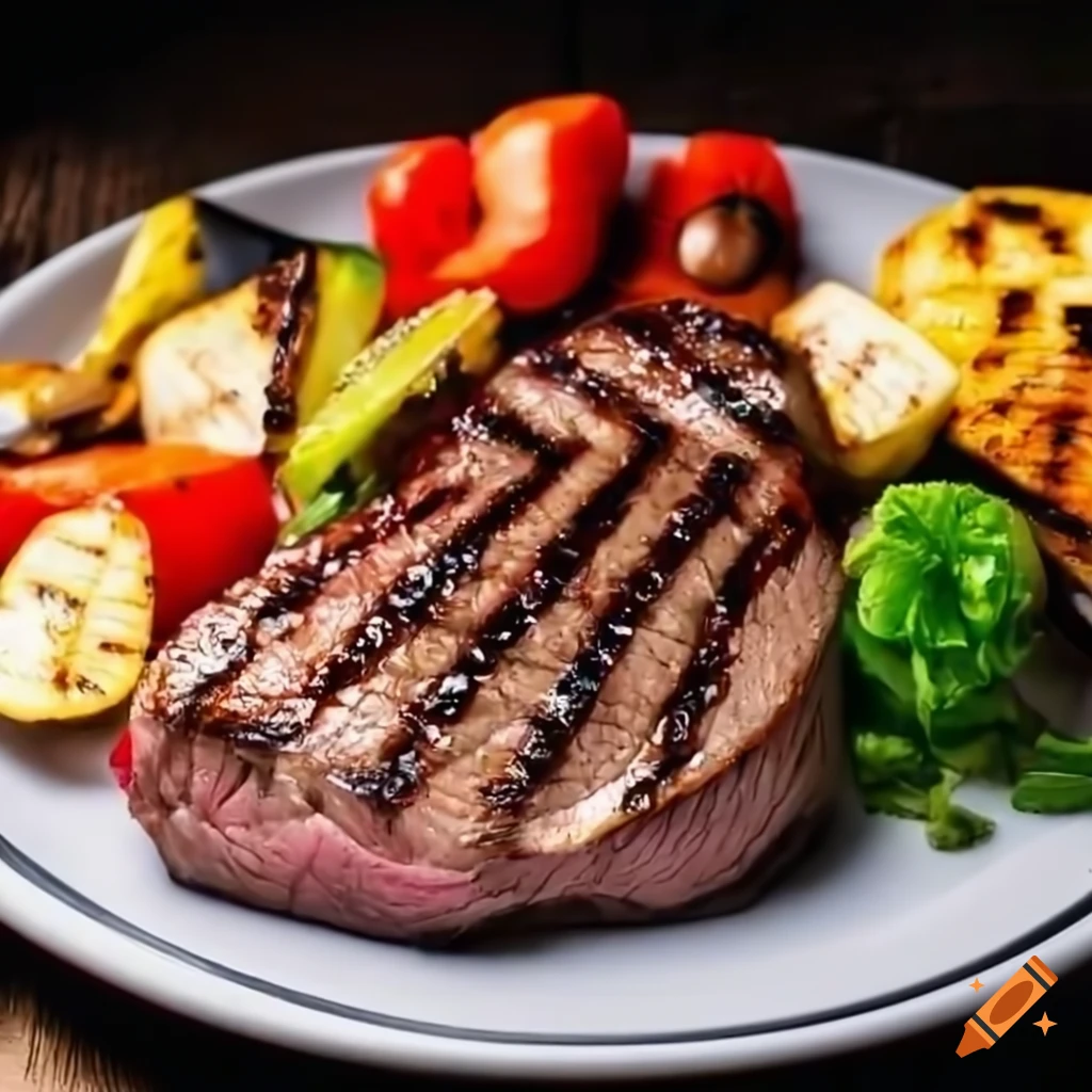 Grilled steak with vegetables on a plate