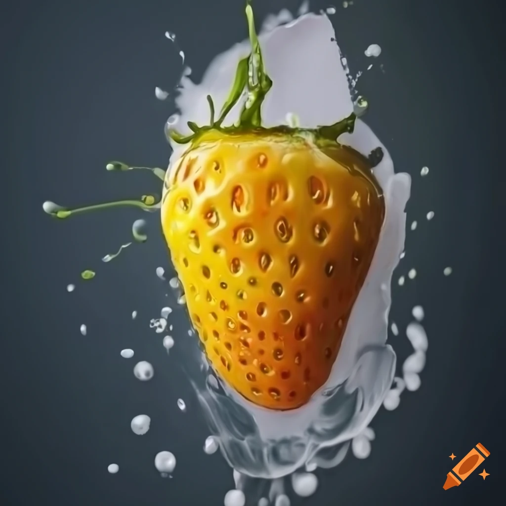 White paint splashed on a yellow strawberry