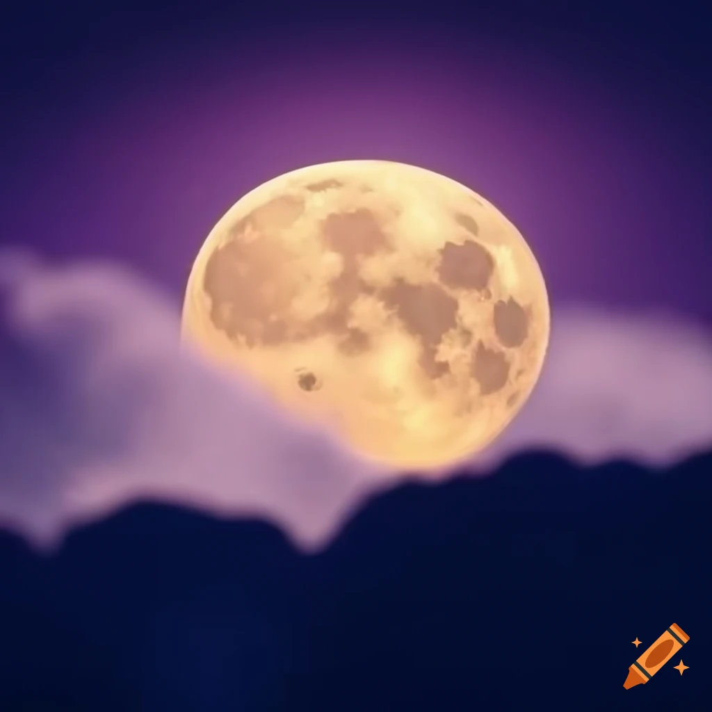 Dreamy scene with clouds, crescent moon, and warm lighting