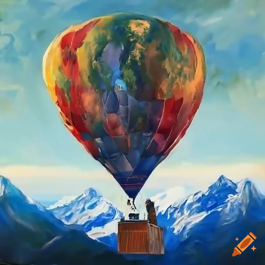 Man riding a hot air balloon that looks like the Earth