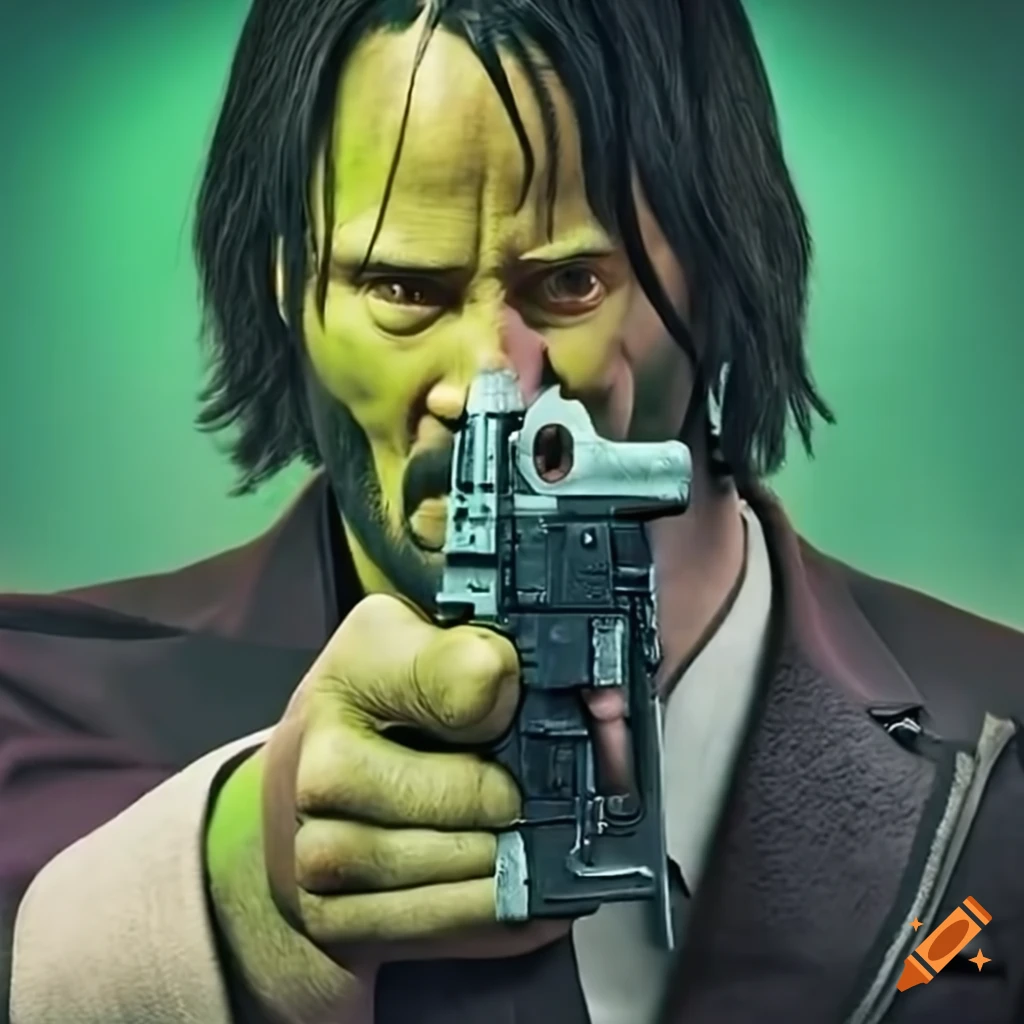 Shrek as John Wick with a gun