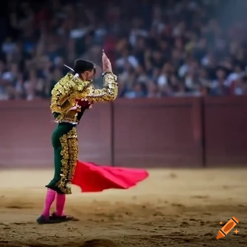 Matador facing off against a bull in a bullfight setting