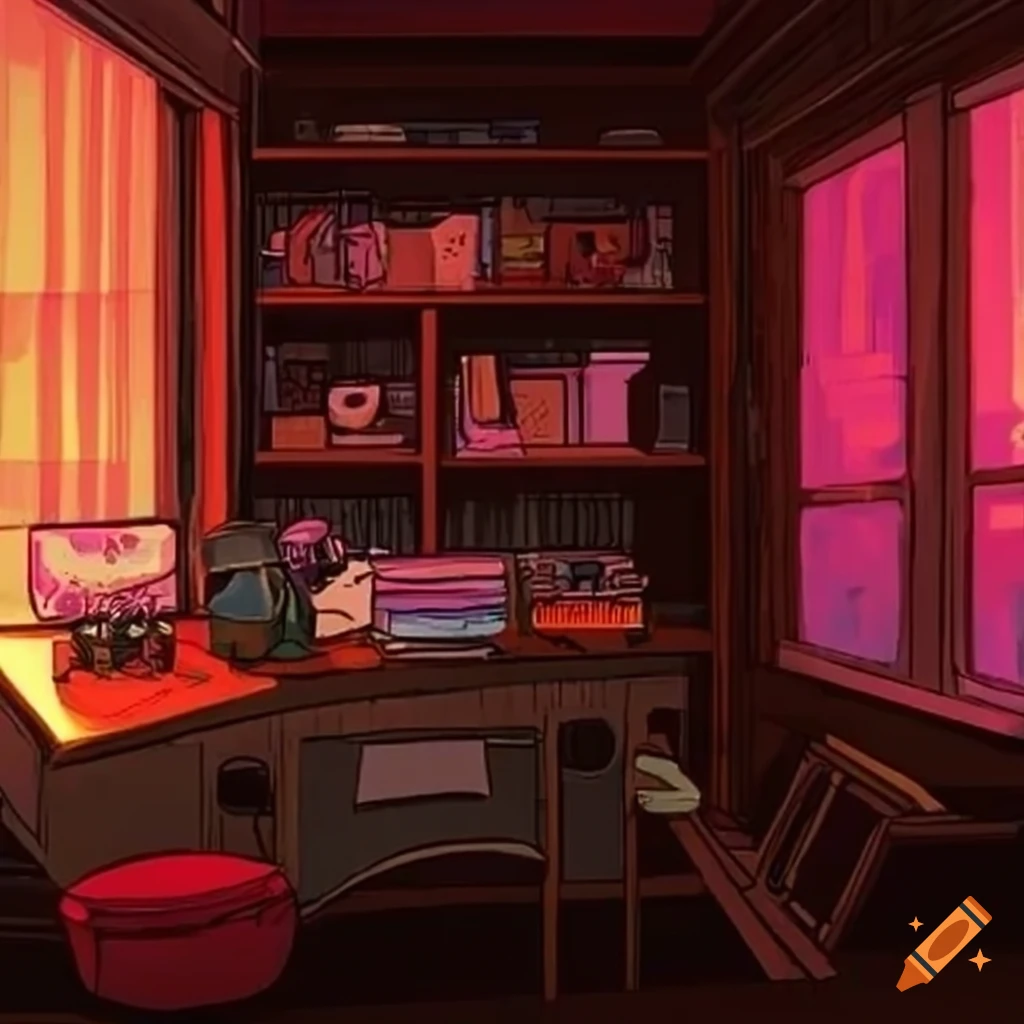 Small office room in 80s anime style on Craiyon