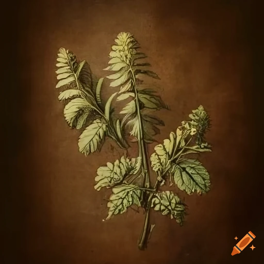 Illustrations of herbs on vintage herbarium paper