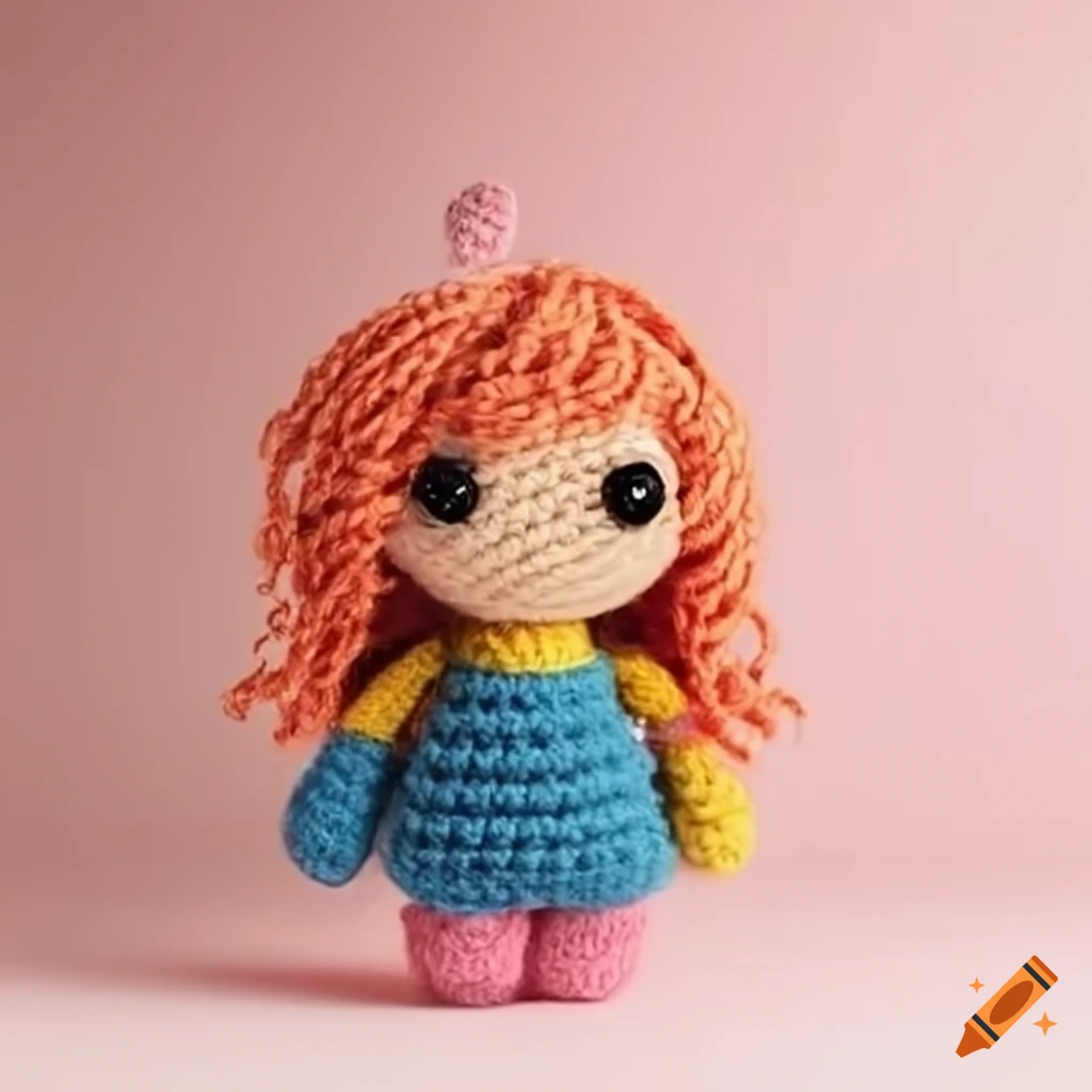 Mystery doll typing messages in amigurumi style