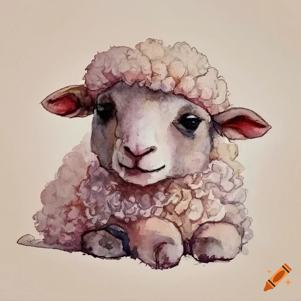 Adorable baby sheep in watercolor