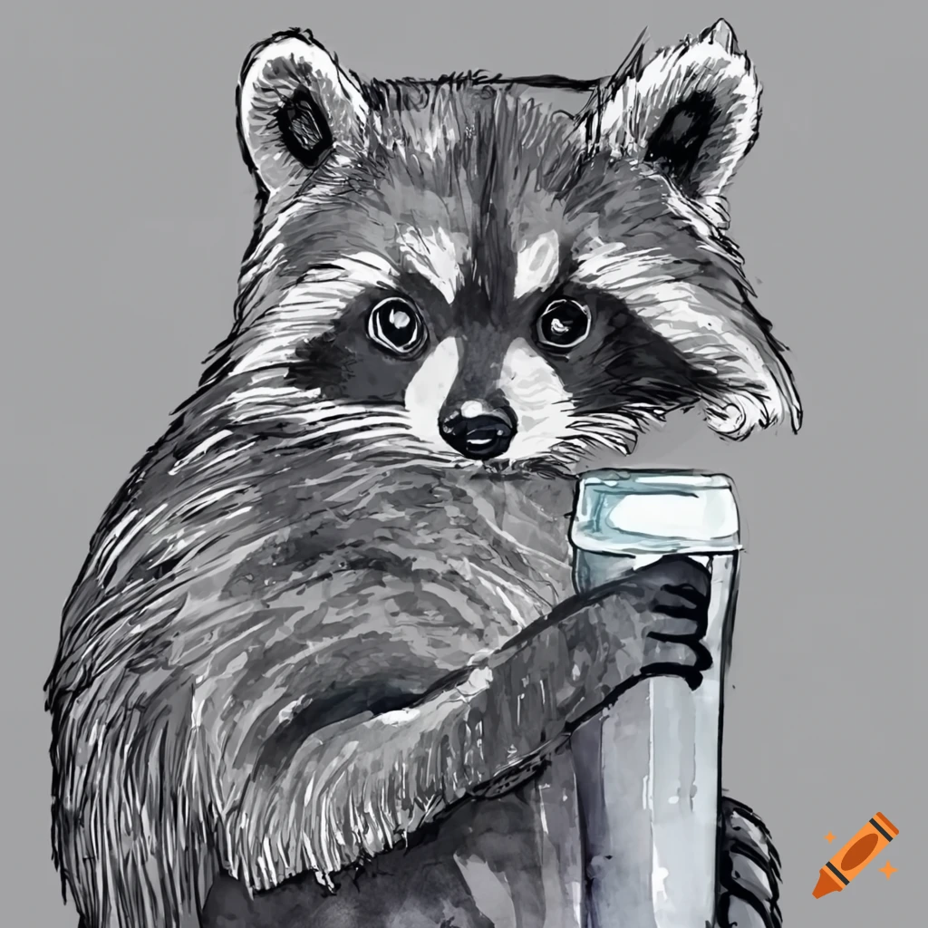 Cute raccoon enjoying soda