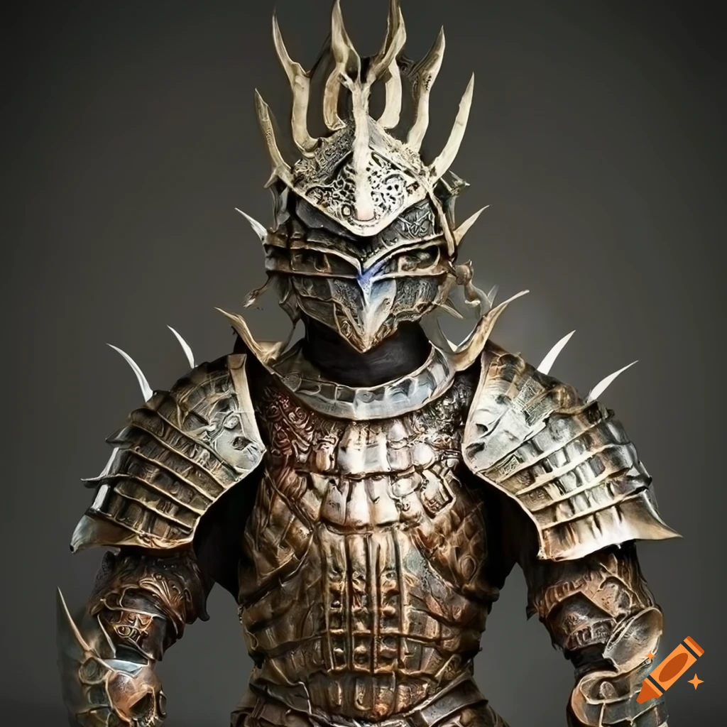 Detailed armor sculpture of a mythical chitin-armored creature on Craiyon