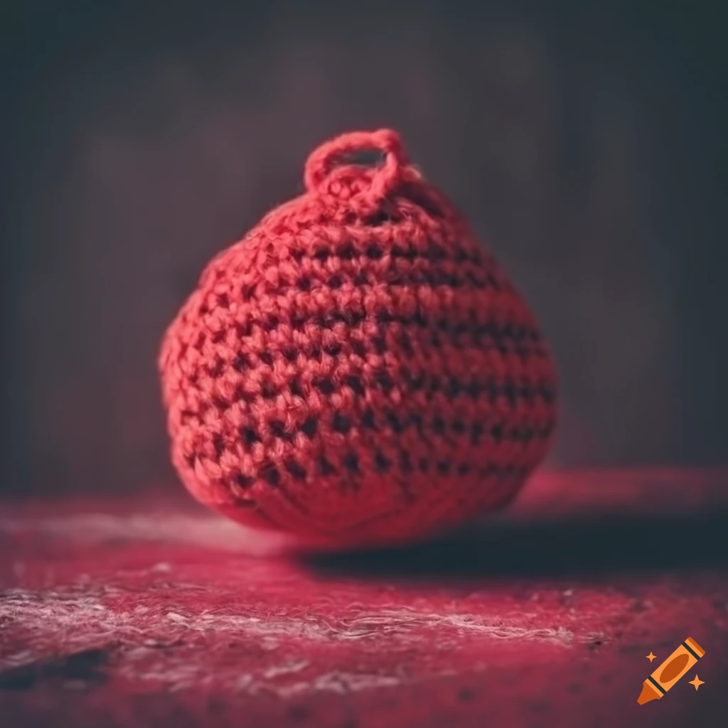 Amigurumi lemon bell fill box on a red concrete background