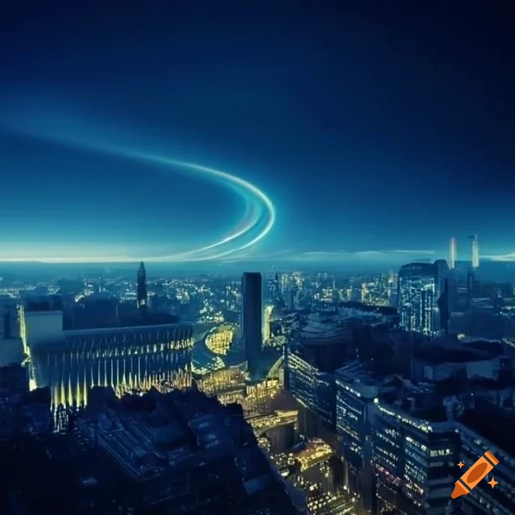 City panorama with anomalous light flashes