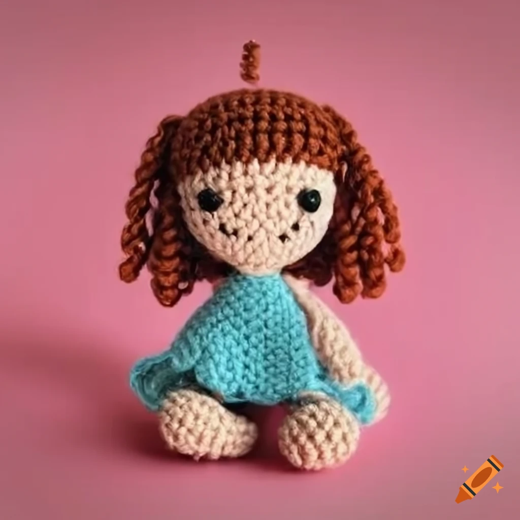 Mystery doll typing messages in amigurumi style