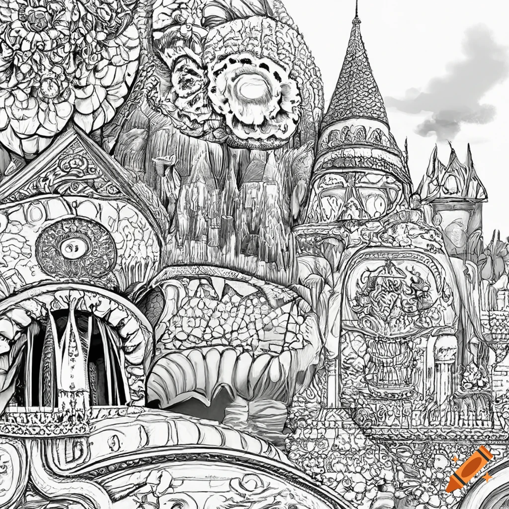 Intricate illustration for adult coloring book on Craiyon