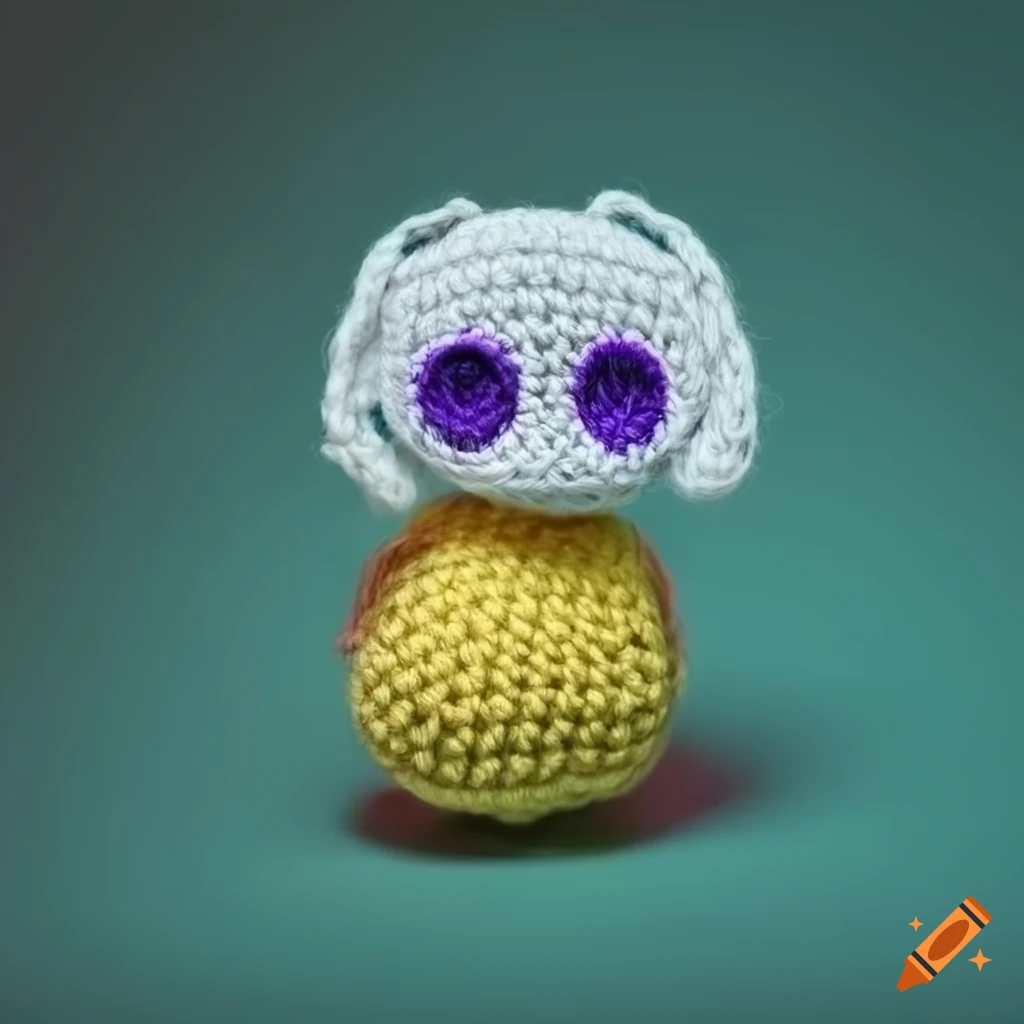 Amigurumi lemon discord label symbol in netted crochet fabric