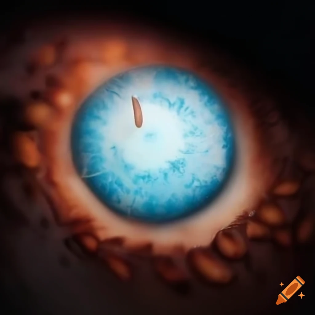 White cloudy eyeball floating in dream world without pupil