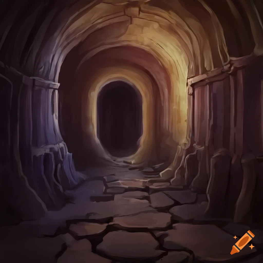 Underground pathway in a labyrinth in fantasy art style