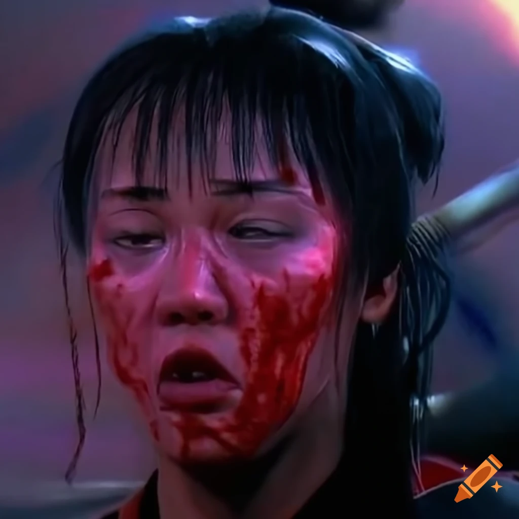 Expressive closeup of a disheveled chinese kung fu fighter from an 80's movie on Craiyon