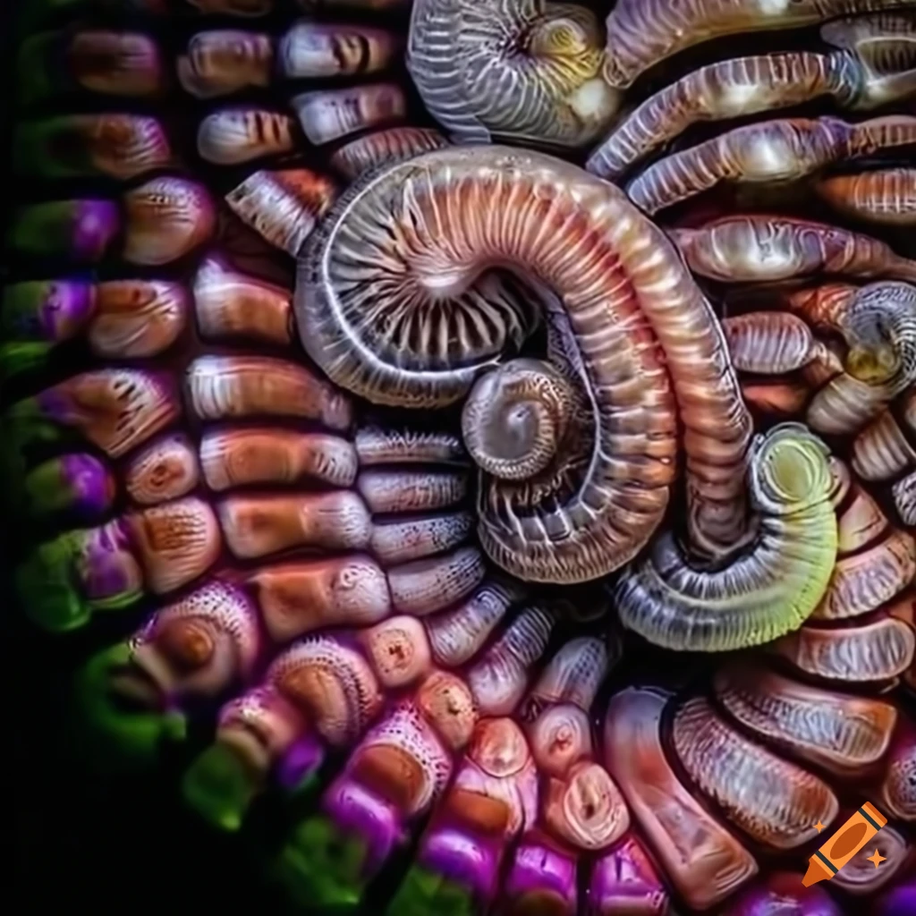Industrial city made of flowers and octopods in biomechanical style