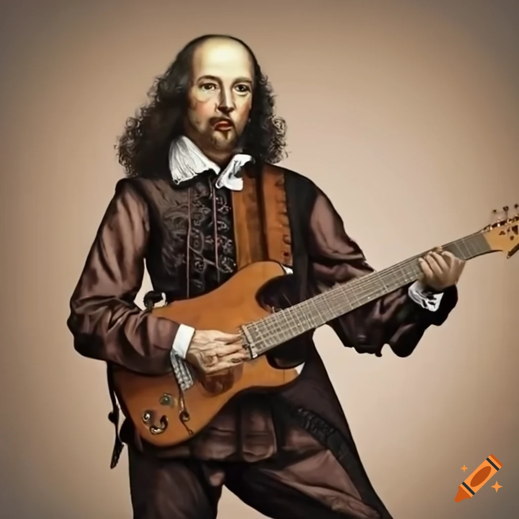 Shakespeare playing an electric guitar