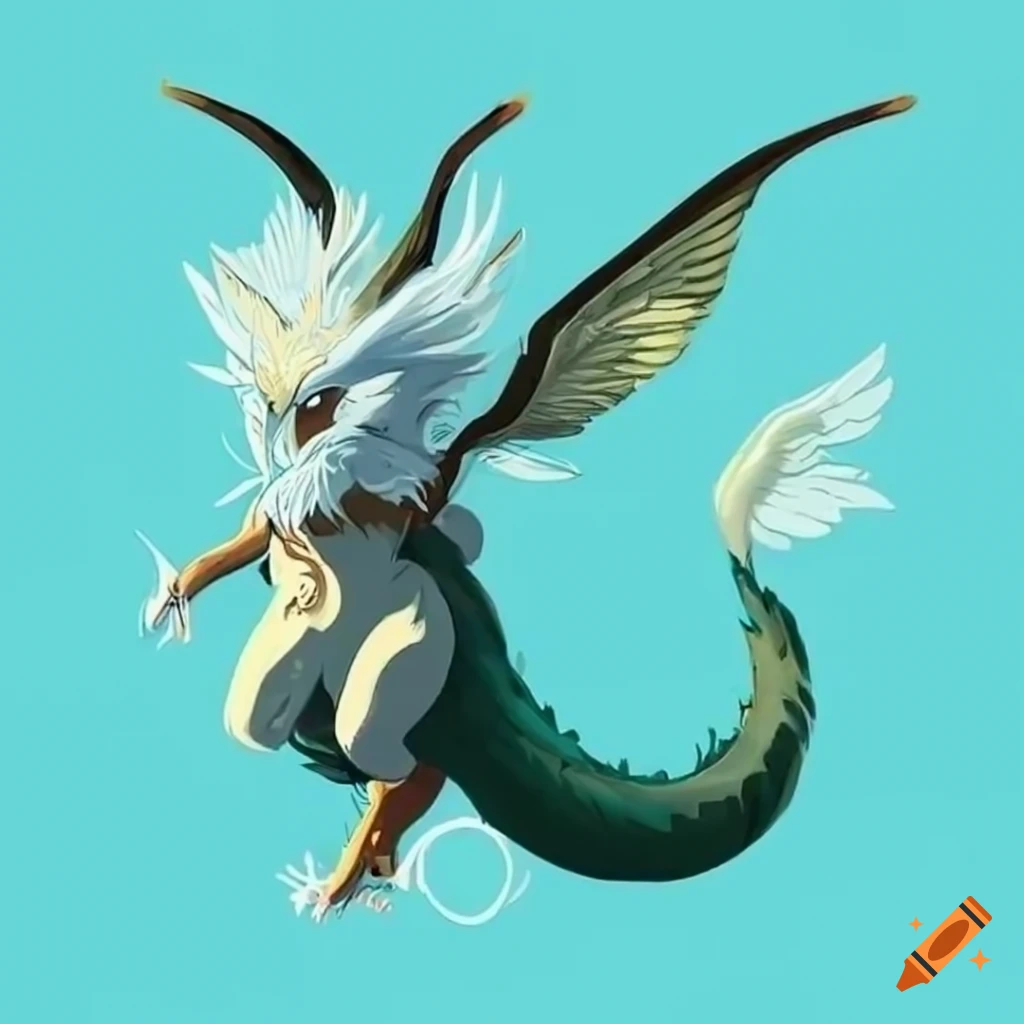 Unique and elegant mythical hybrid creature with expressive eyes and a long tail
