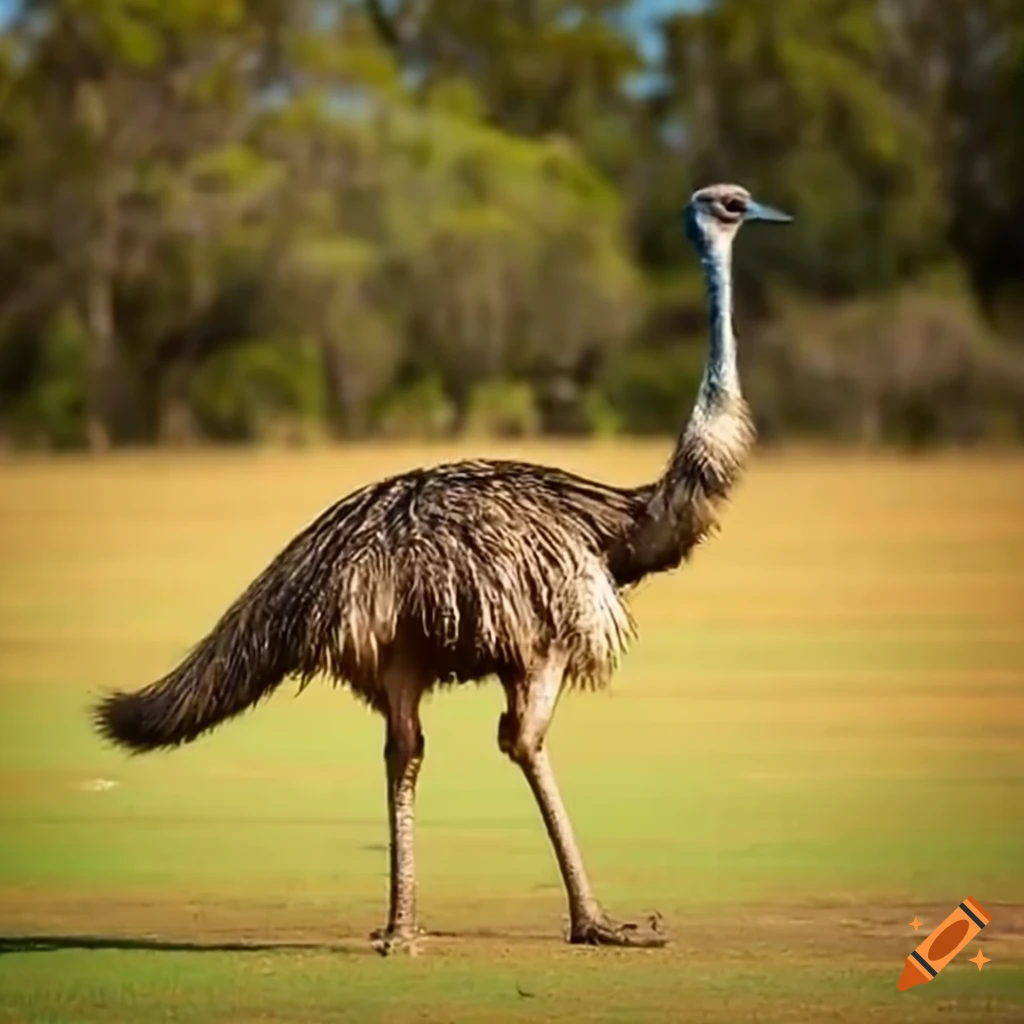 Amused emu stomping crops in Australia