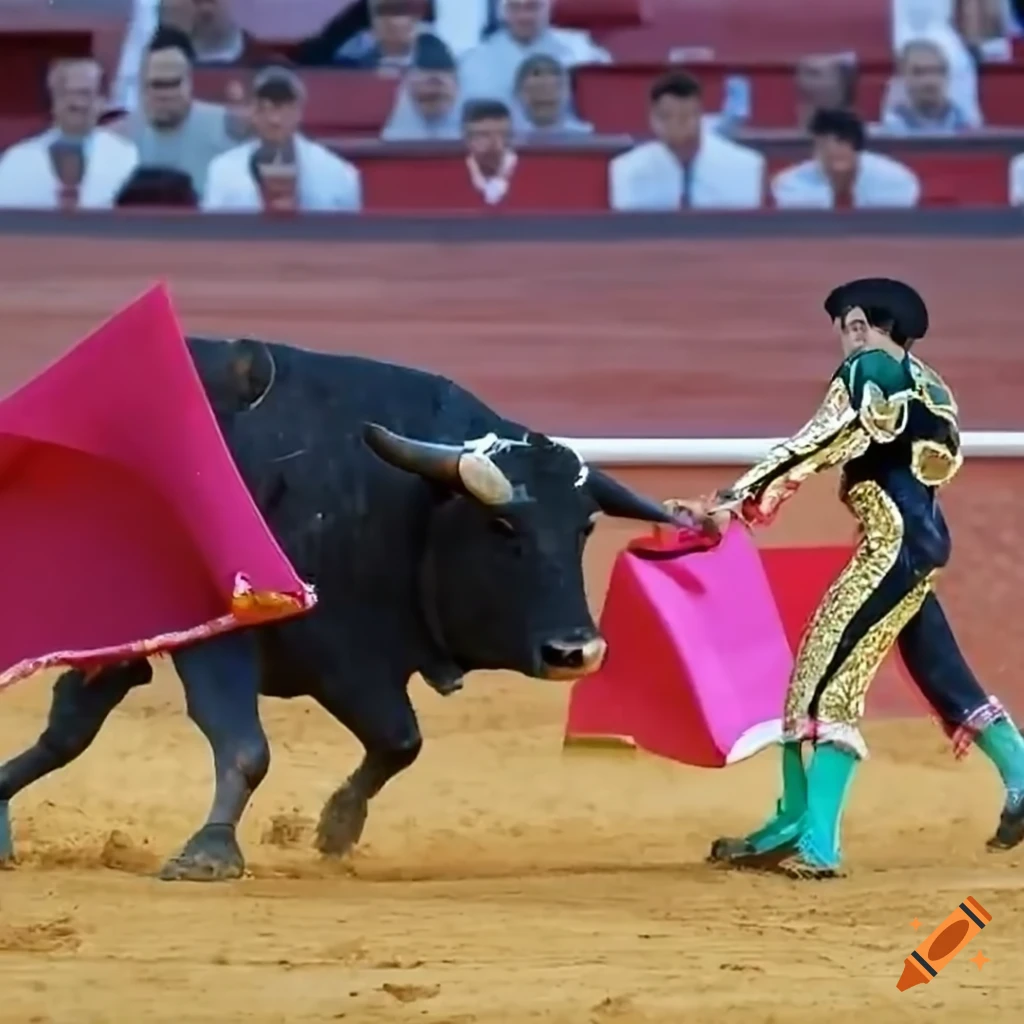 Toreador in action during a bullfight in an arena