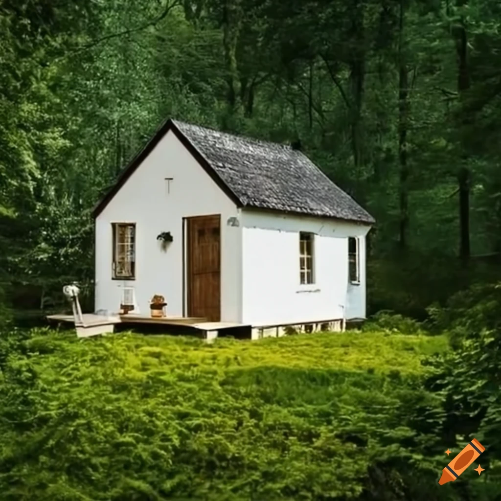 Petite maison blanche dans la nature, confortable et esthétique