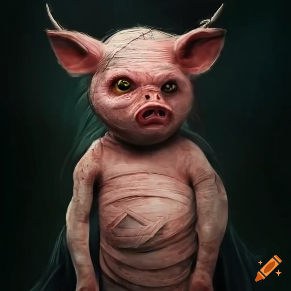 Mummy pig in a realistic Tim Burton style