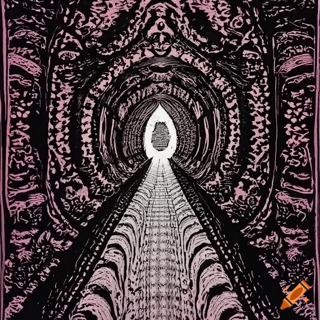 Narrow passage with fractal pattern in Junji Ito style