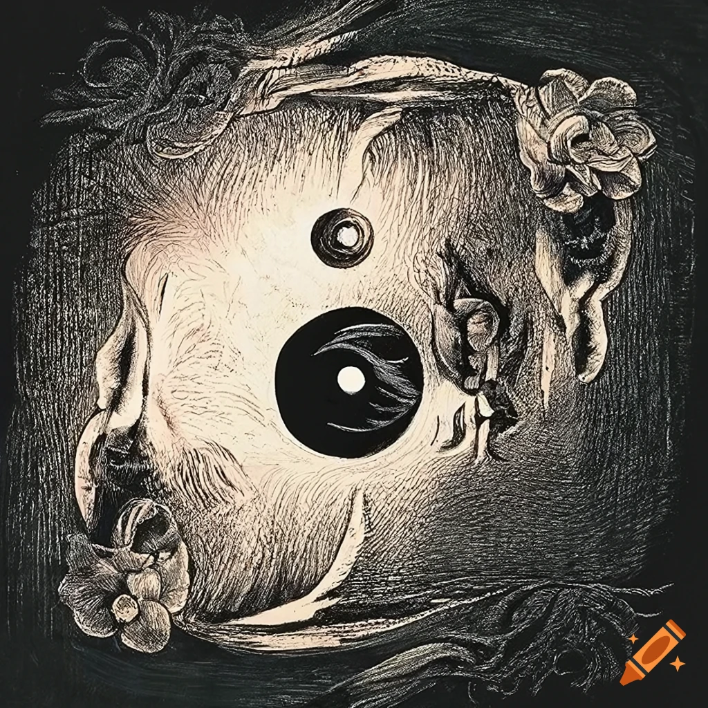 Davinci Rabbit Leonardo da vinci-style sketch of white and black rabbits in a yin-yang ...