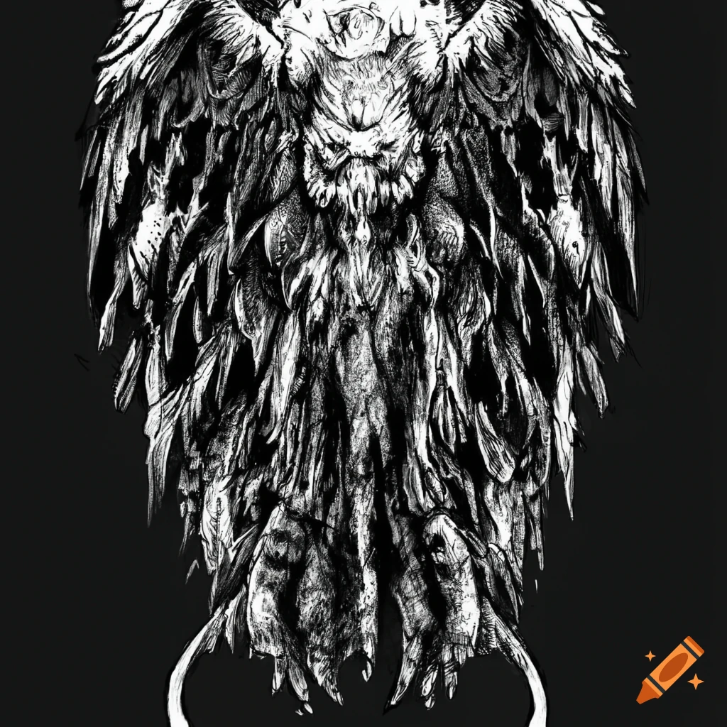 Black ink drawing of devil wings