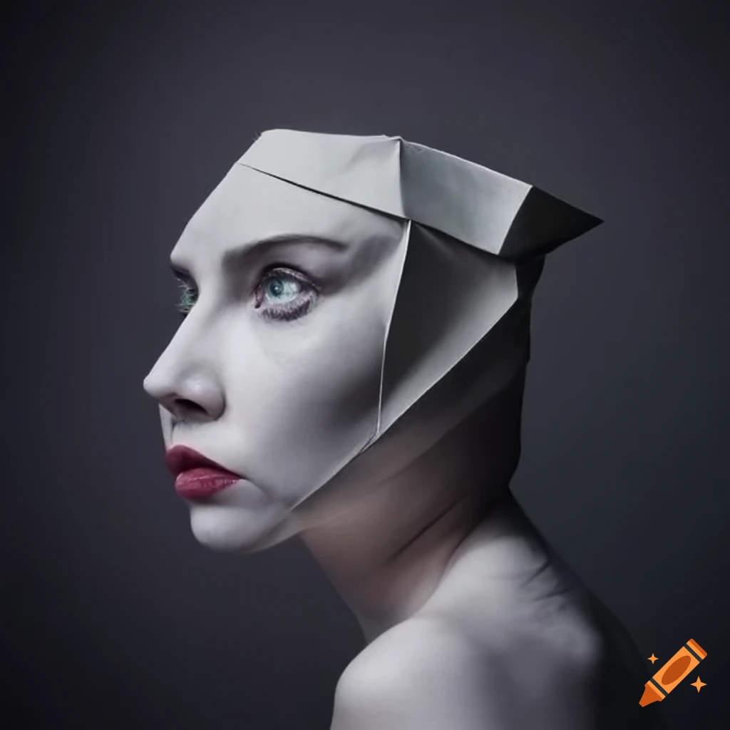 Avant-garde origami woman's face
