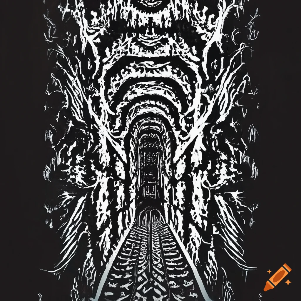 Narrow passage with fractal pattern in Junji Ito style