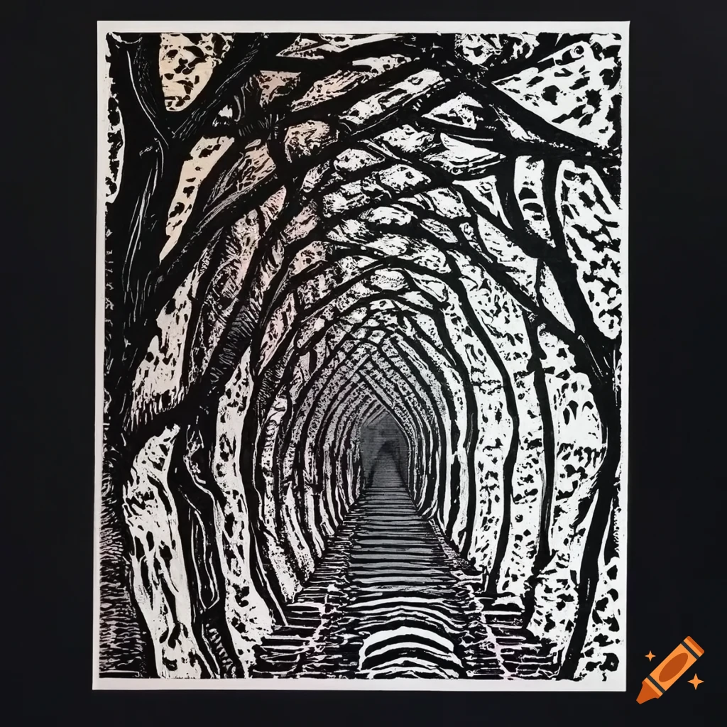 Narrow passage with fractal pattern in Junji Ito style