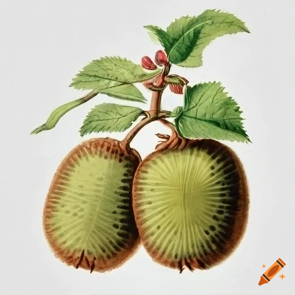 Detailed vintage botanical drawing of Hardy Kiwi Actinidia arguta plant