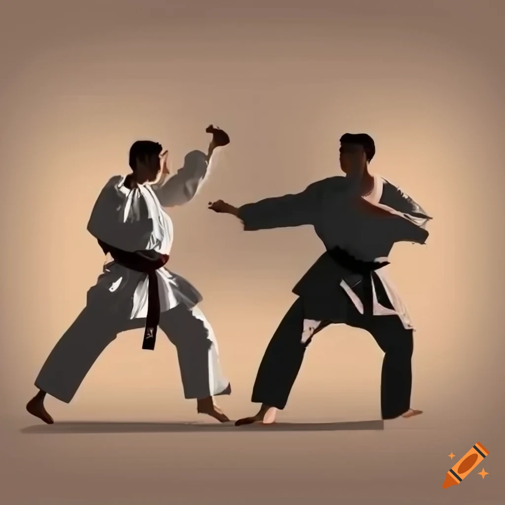 Karateka in action in Japanese-style setting for karate website