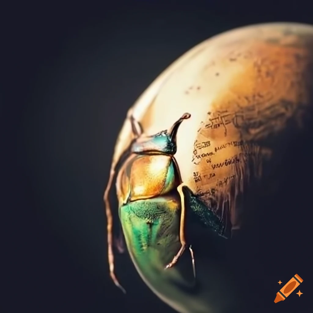 Scarab rolling a globe in highly detailed photo