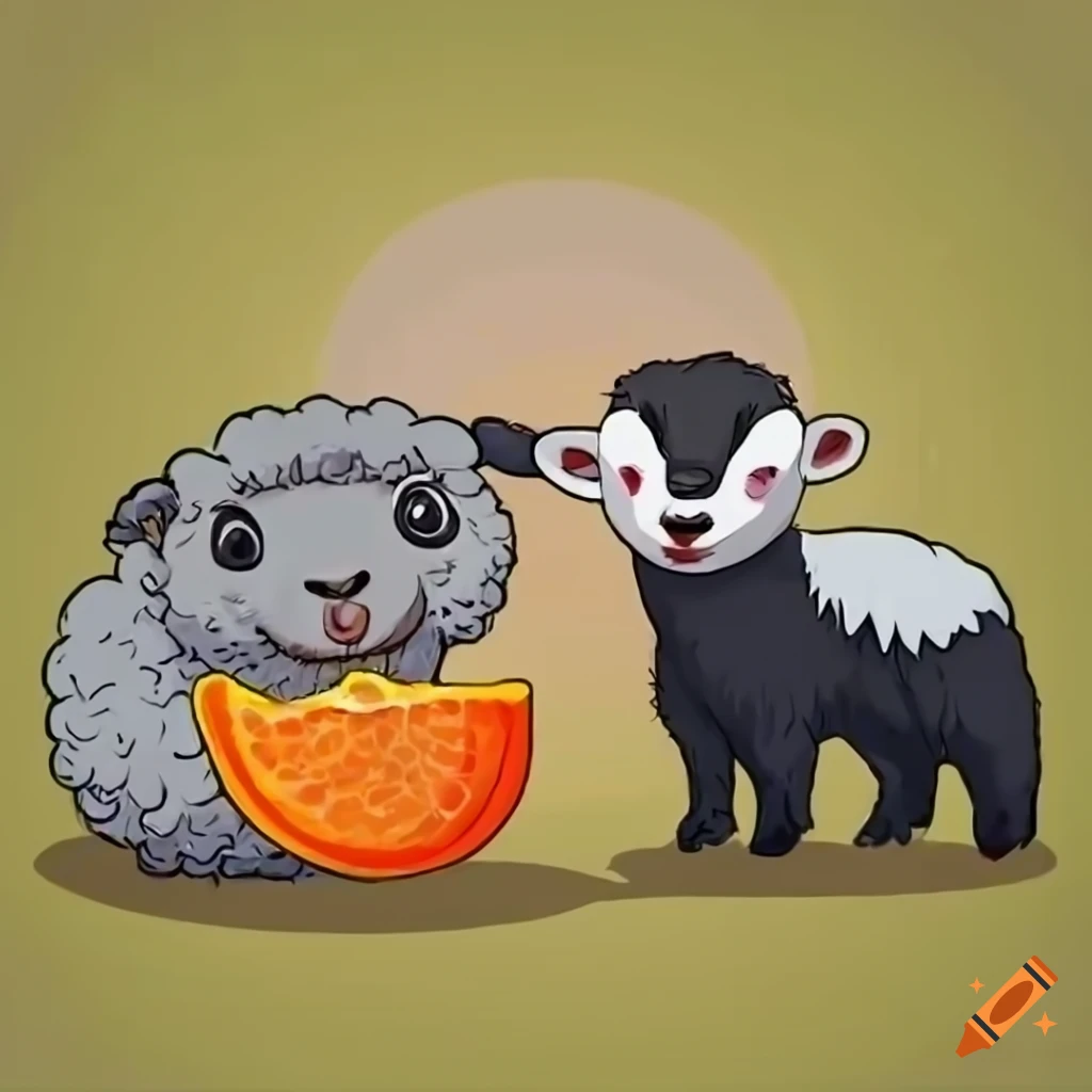 Sheep and Honey Badger sharing an orange