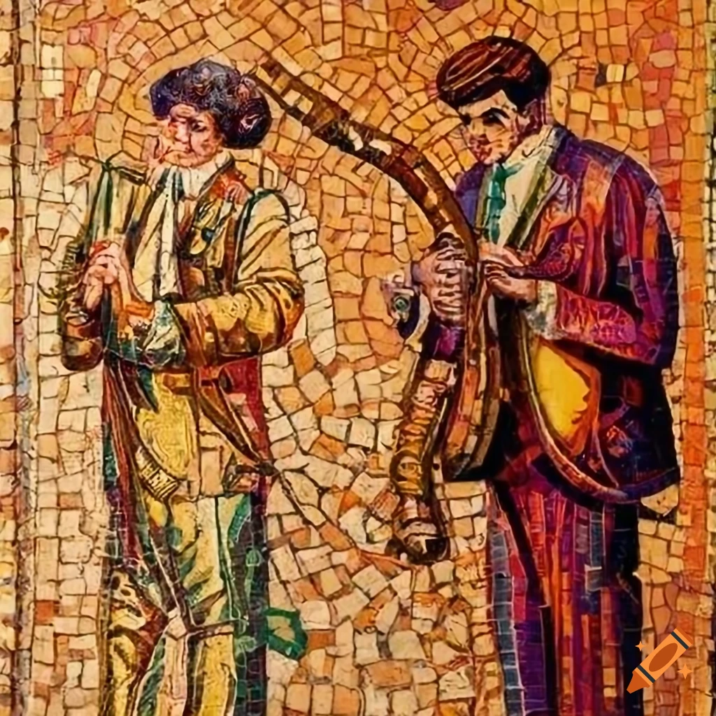 Vintage jazz musicians in Roman mosaic style