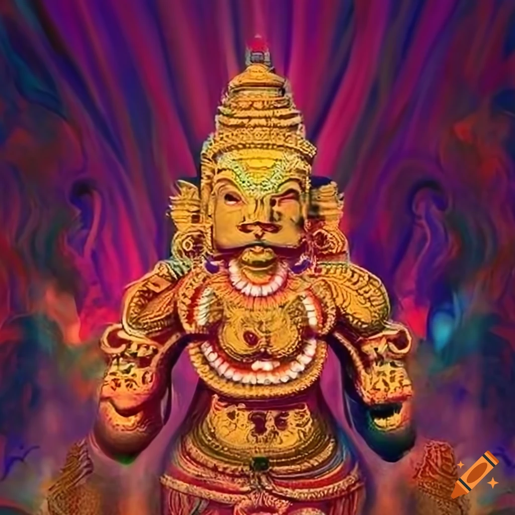 Sarabeswarar deity with multiple arms and a lion head in a powerful pose