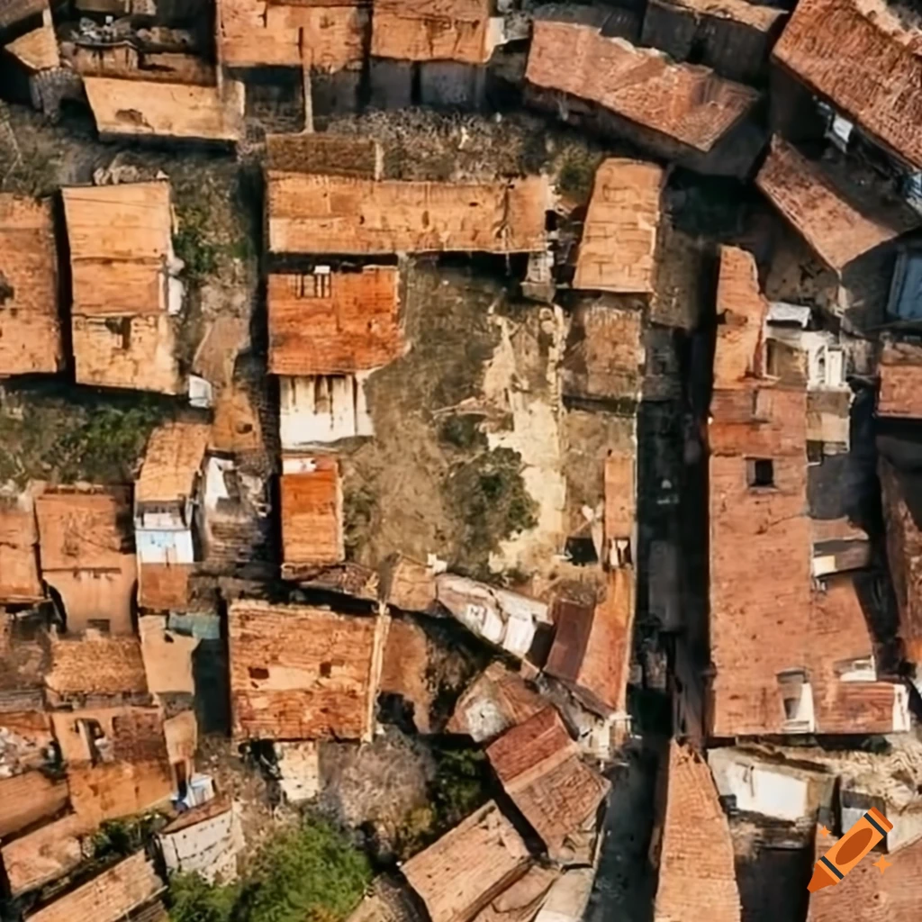 Top view of a medieval Mediterranean fisher's village