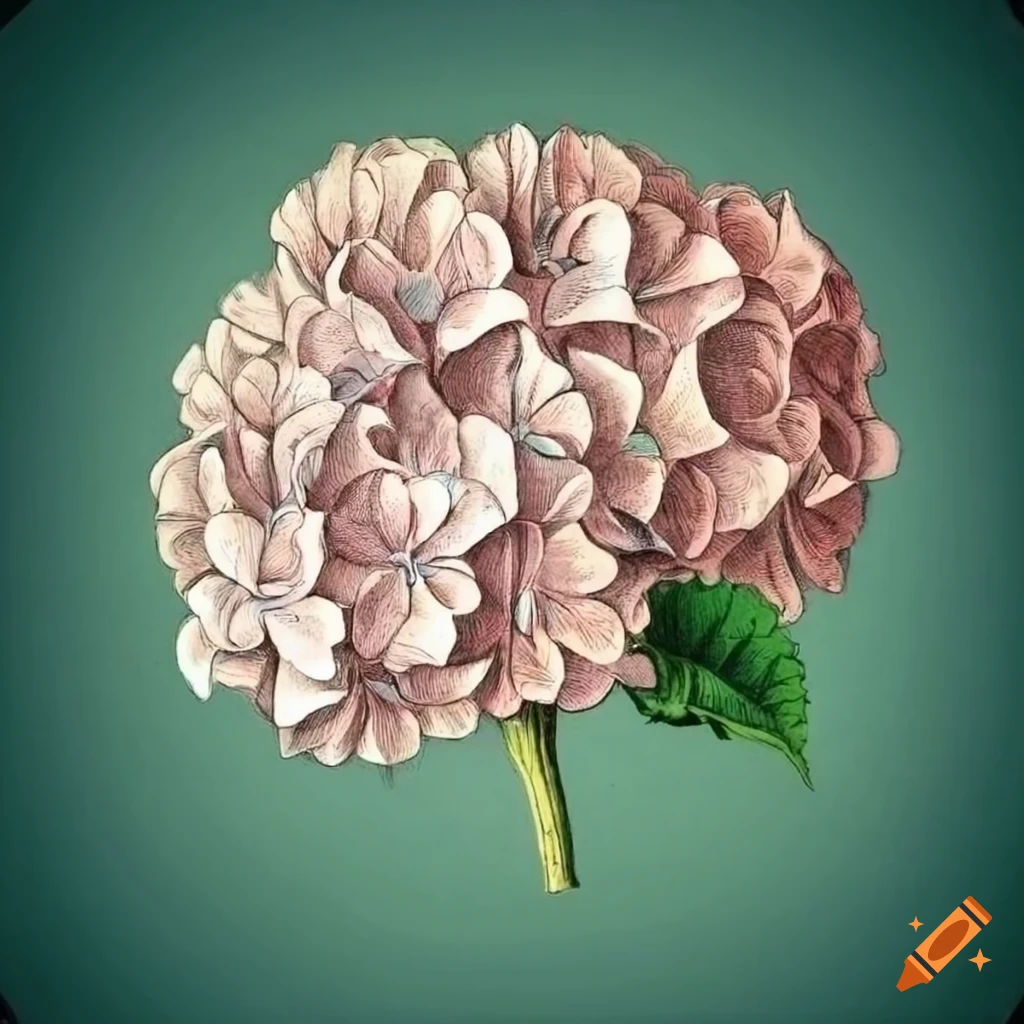 Detailed vintage botanical illustration of Hydrangea plant