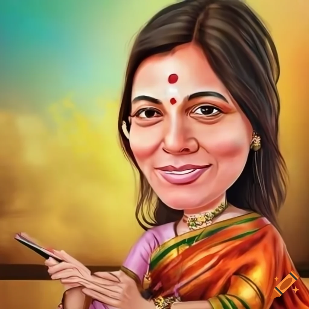 Caricature of a woman learning about true knowledge using the Upanishad method